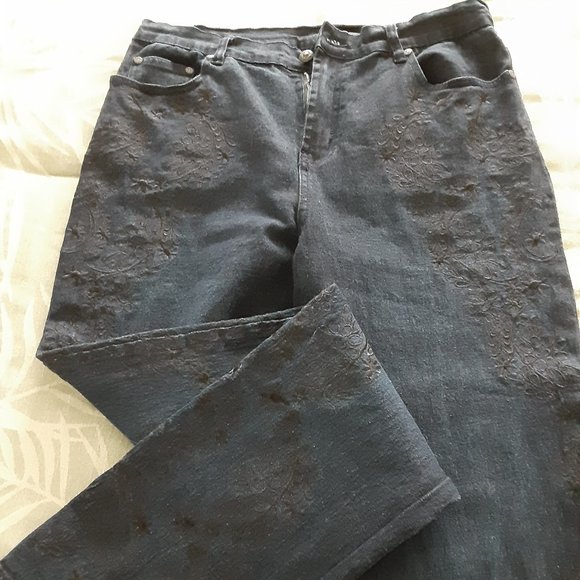 Diane Gilman Denim Stretch embroidered Jeans - Picture 2 of 8